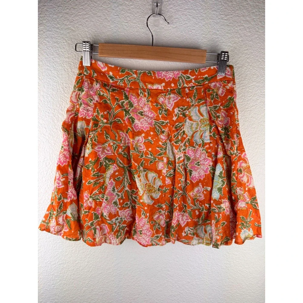 Free People End Of The Island‎ Godet Floral Print Pleated Mini Skirt Size 2